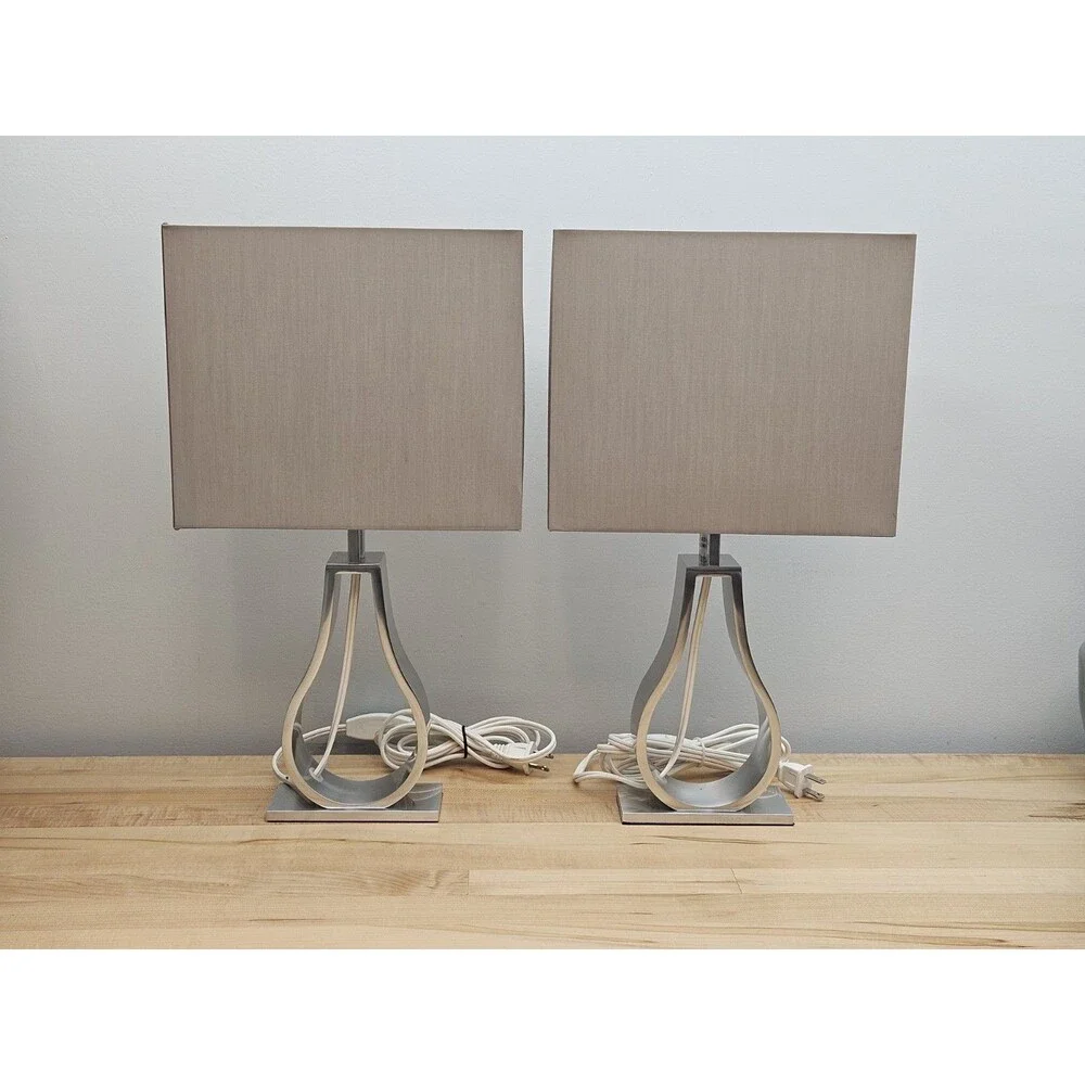 2 X IKEA Klabb Table Silver Lamp Modern Aluminum Accent Light Lamp WITH SHADES